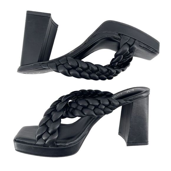 Anne Klein Aiden Chunky Platform Black Faux Leather Block Heel Sandal Size 10 - Picture 7 of 16